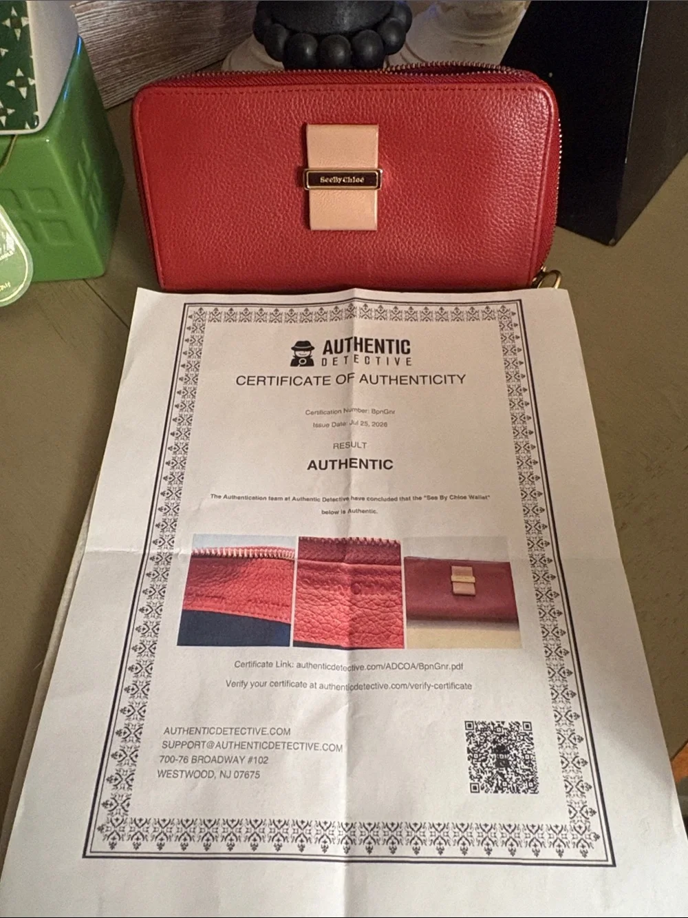See By Chloe Coral and Pale Pink Zip-Around Leather Wallet